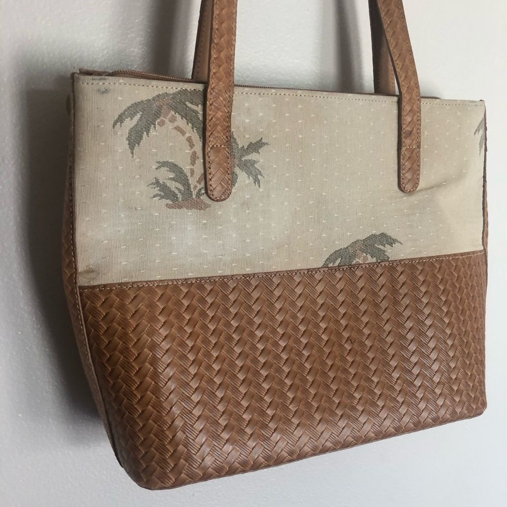 Vintage Brahmin Tropical Palm Tree Woven Shoulder Bag Tote - Picture 3 of 9